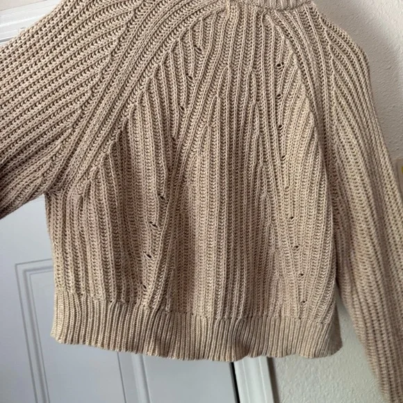 CURATOR SF cream open knit crochet cotton boxy cropped pullover sweater - Picture 3 of 6